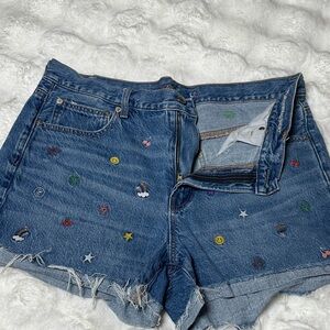 American Eagle Blue Denim Shorts with Colorful Embroidery